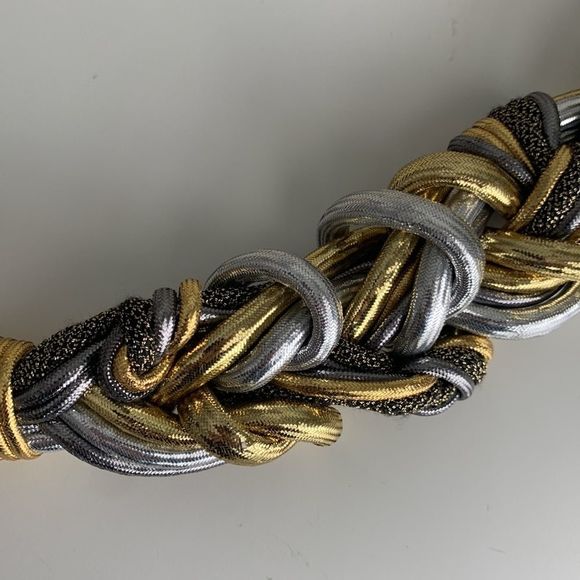 Vintage 90’s boho braided belt gold silver - Picture 3 of 5